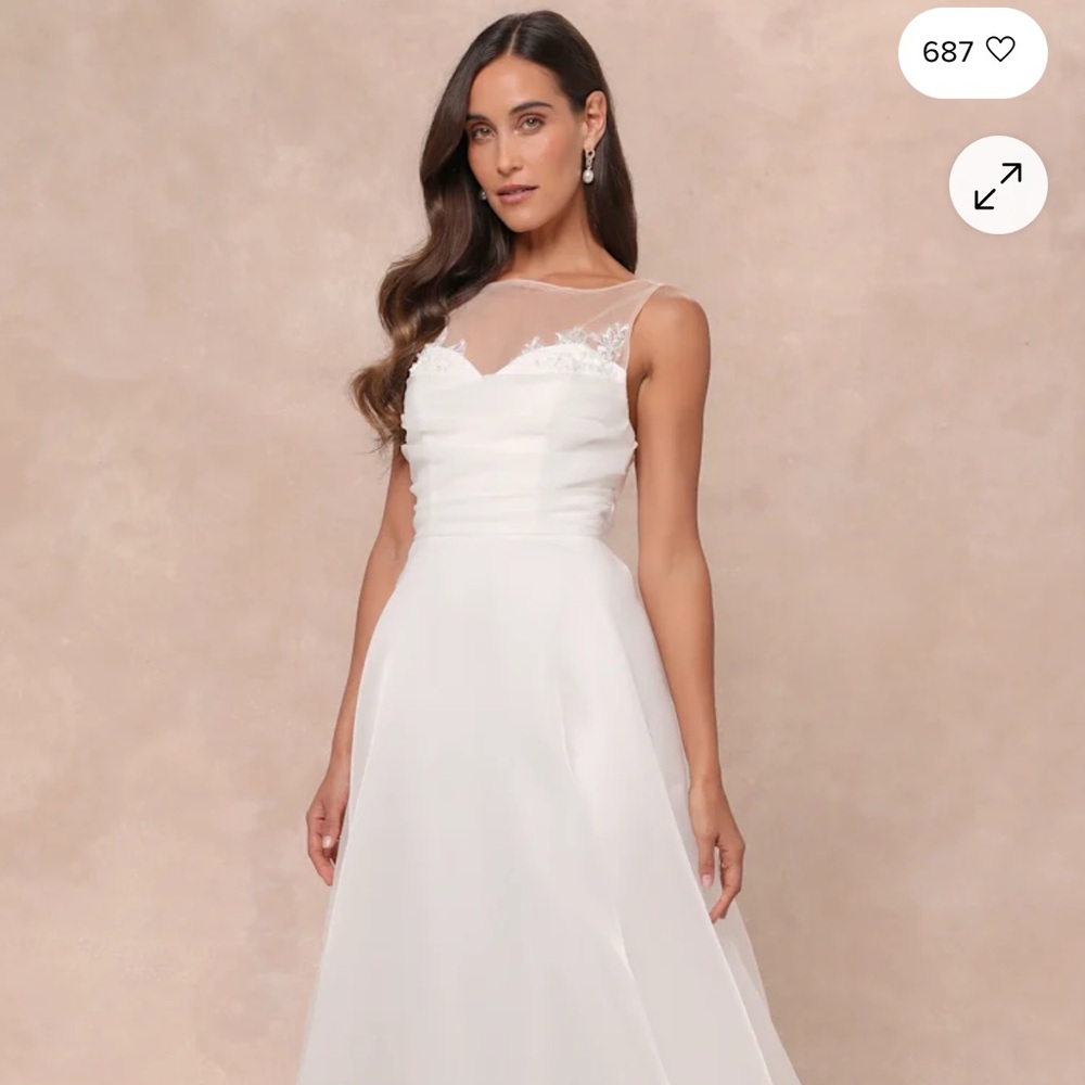Lulus Yours For Eternity White Organza Embroidered Pleated Maxi Dress - Size S - Picture 2 of 3